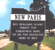 New Paris Ohio welcome sign claiming native son who wrote the Christmas Song 'Up on the housetop'